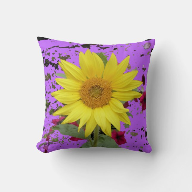 Beautiful Sunflower Marbled Purple Yellow Pattern Cushion (Front)