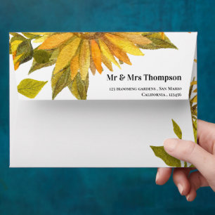 Beautiful Sunflower Monogram Floral Wedding  Envelope