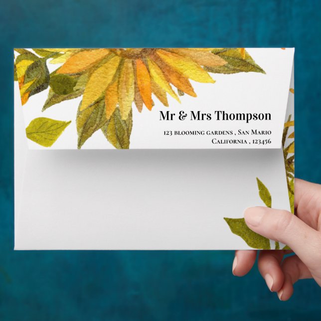 Beautiful Sunflower Monogram Floral Wedding  Envelope (Hand)