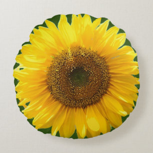 Beautiful Sunflower on Green Forest Round Pillow