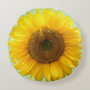 Beautiful Sunflower on Light Green Round Pillow