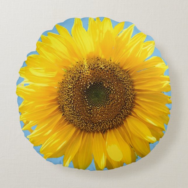 Beautiful Sunflower on Light Teal Round Pillow (Front)