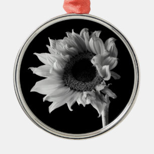 Beautiful Sunflower Portrait in Black and White Metal Tree Decoration