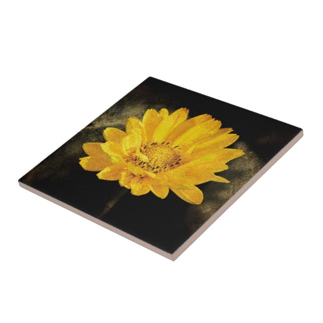 Beautiful Sunflower with Dark Brown Background Tile (Side)