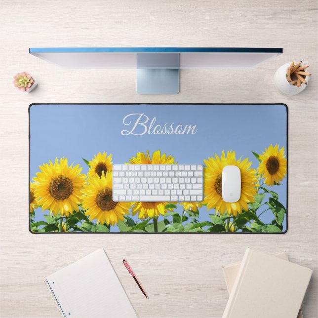 Beautiful Sunflowers and Text on Sky Blue Desk Mat (Office 1)