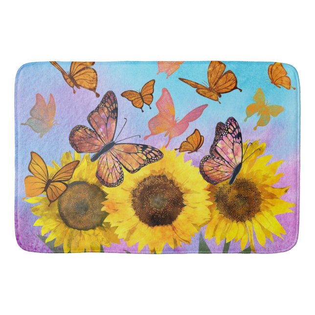 Beautiful Sunflowers Butterflies Flower Garden Bath Mat (Front)