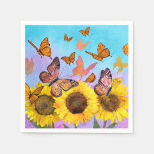 Beautiful Sunflowers Butterflies Flower Garden Napkin