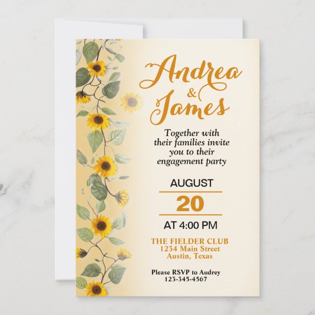 Beautiful Sunflowers Engagement Party Invitation (Front)