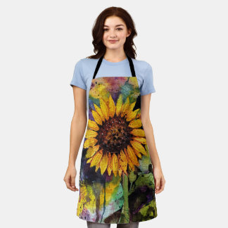 Beautiful Sunflowers In Watercolor Apron