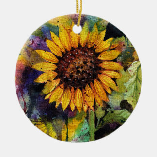 Beautiful Sunflowers In Watercolor Ceramic Tree Decoration