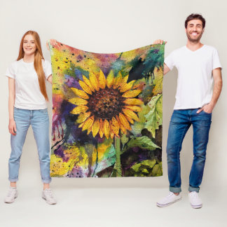 Beautiful Sunflowers In Watercolor Fleece Blanket