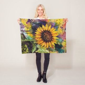 Beautiful Sunflowers In Watercolor Fleece Blanket