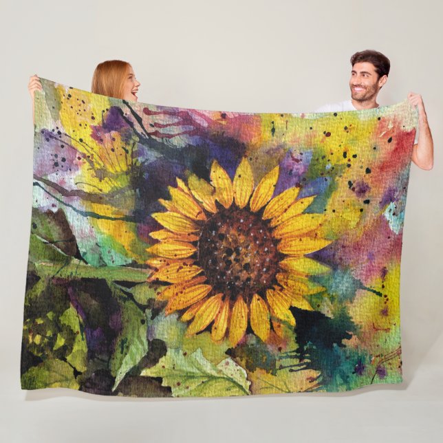 Beautiful Sunflowers In Watercolor  Fleece Blanket (In Situ)