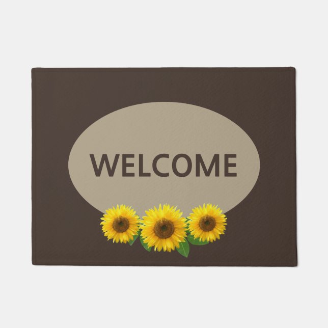 Beautiful Sunflowers on Brown Welcome Doormat (Front)