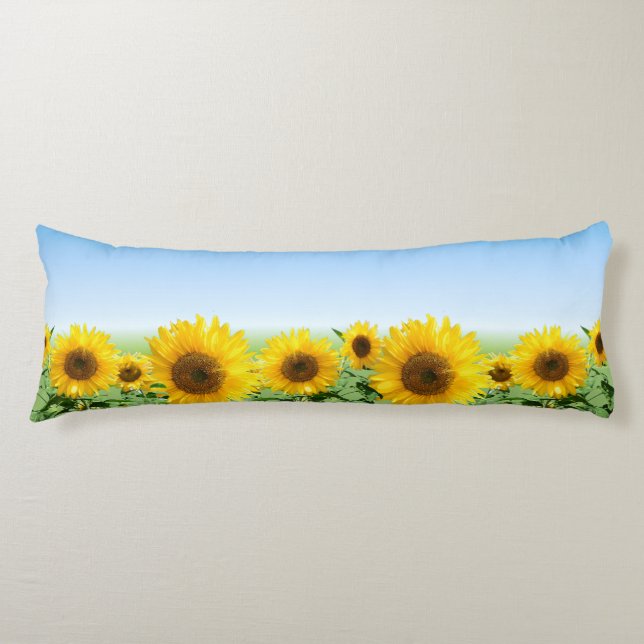 Beautiful Sunflowers on Sky Blue Body Pillow (Front)