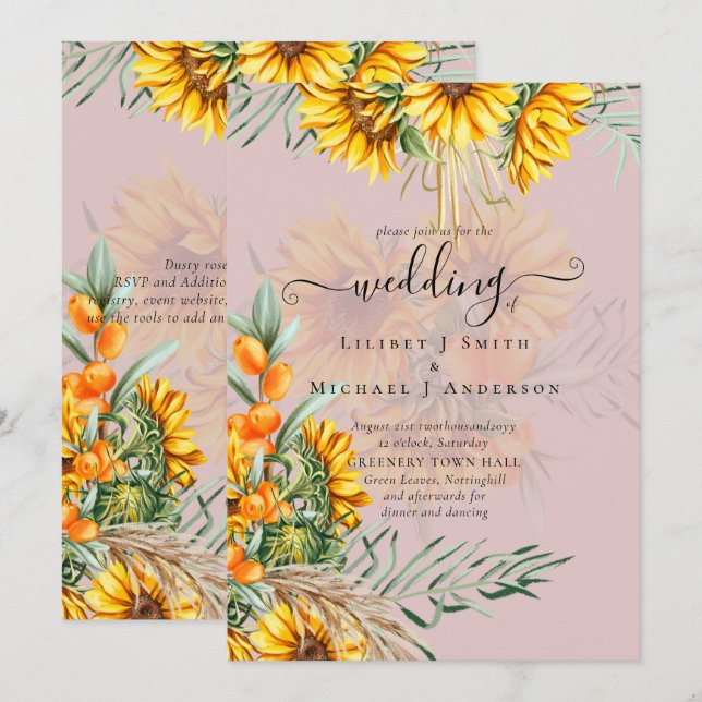 Beautiful Sunflowers Pampas Grass Wedding (Front/Back)