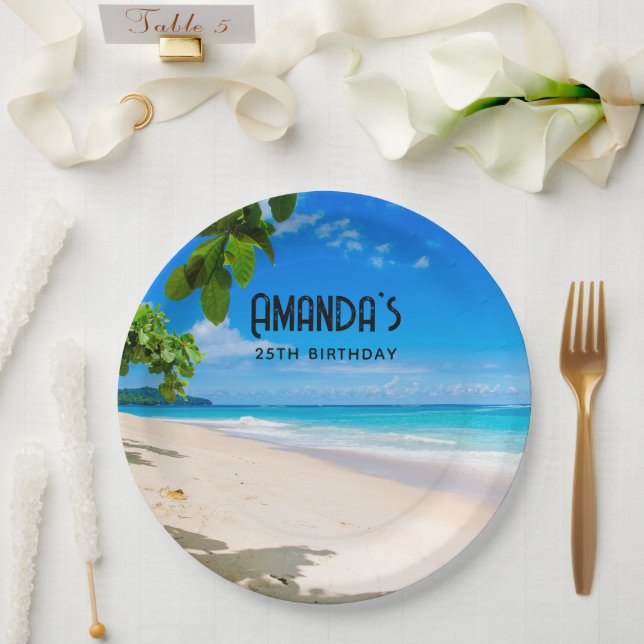 Beautiful Sunny Tropical Beach Photo Birthday Paper Plate (Wedding)