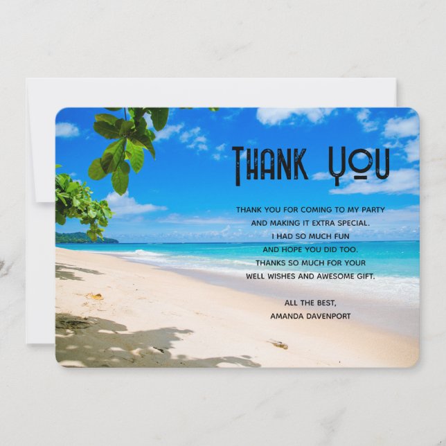 Beautiful Sunny Tropical Beach Photo Thank You Card (Front)