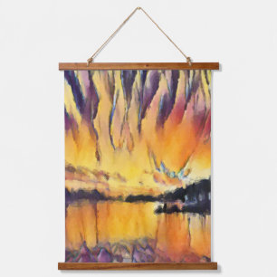 Beautiful sunrise as watercolor design  hanging tapestry