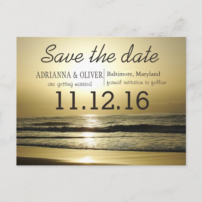 Beautiful Sunrise Beach Waves Save The Date Announcement Postcard (Front)