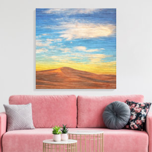Beautiful Sunrise Over Sand Dunes On Wood Canvas Print