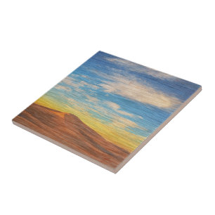 Beautiful Sunrise Over Sand Dunes On Wood Tile