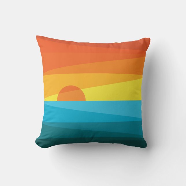 Beautiful Sunset and Sea Waves Cushion (Front)