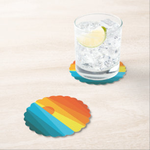 Beautiful Sunset and Sea Waves  Paper Coaster