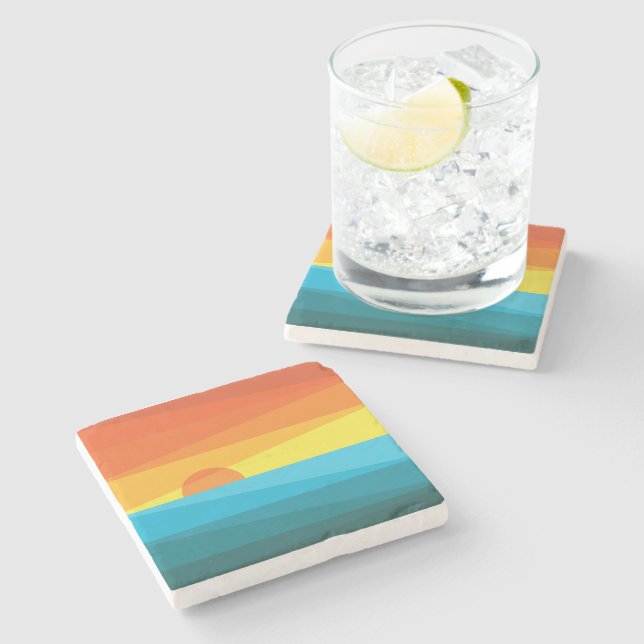 Beautiful Sunset and Sea Waves Stone Coaster (Side)