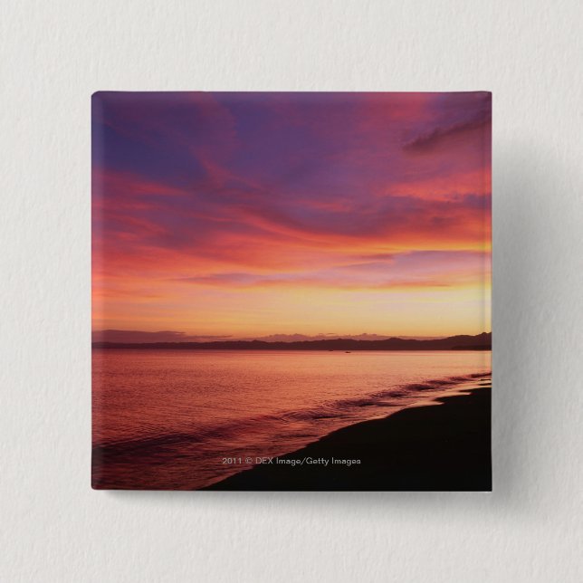 Beautiful sunset at the beach 15 cm square badge (Front)
