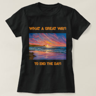 Beautiful Sunset at the Beach Watercolor Painting T-Shirt