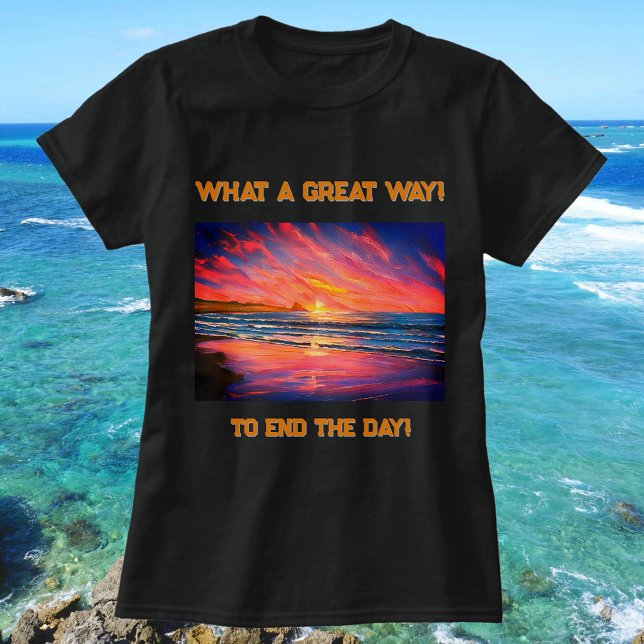 Beautiful Sunset at the Beach Watercolor Painting T-Shirt (Beautiful Sunset)
