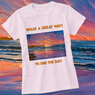 Beautiful Sunset at the Beach Watercolor Painting T-Shirt
