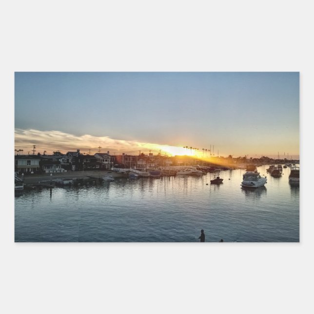 Beautiful Sunset at the Harbour in Balboa Island Rectangular Sticker (Front)