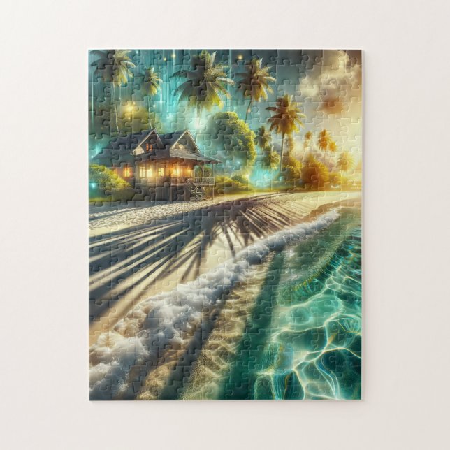 Beautiful Sunset Beach House Themed Jigsaw Puzzle (Vertical)