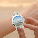 Beautiful Sunset Beach Photography Summer Watch<br><div class="desc">This picturesque beach photography wristwatch with white numbers from Destin Florida features the gorgeous pink and orange sunset gently touching the ocean waves above the sand and sea grass. Lovely seaside watch from your favourite vacation spot or hometown.</div>