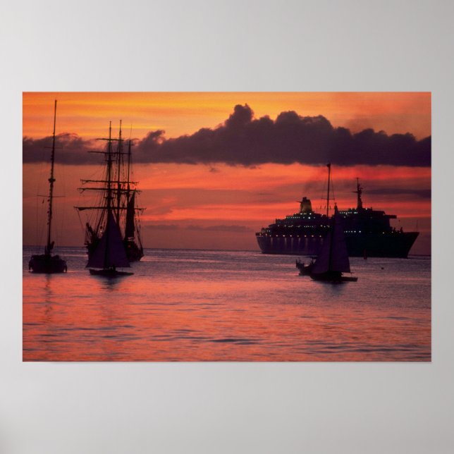 Beautiful Sunset: Bridgetown Harbour, Barbados Poster (Front)