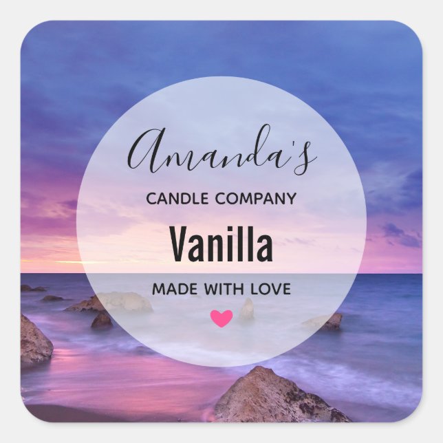 Beautiful Sunset Coastal Photo - Candle Business Square Sticker (Front)
