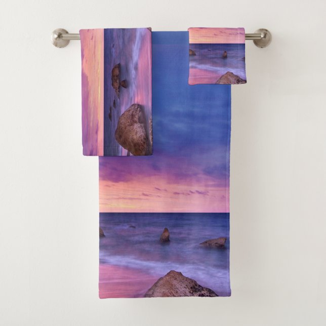 Beautiful Sunset Coastal Photograph Bath Towel Set (Insitu)