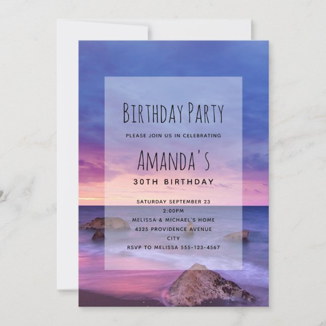 Beautiful Sunset Coastal Photograph Birthday Invitation (Front)