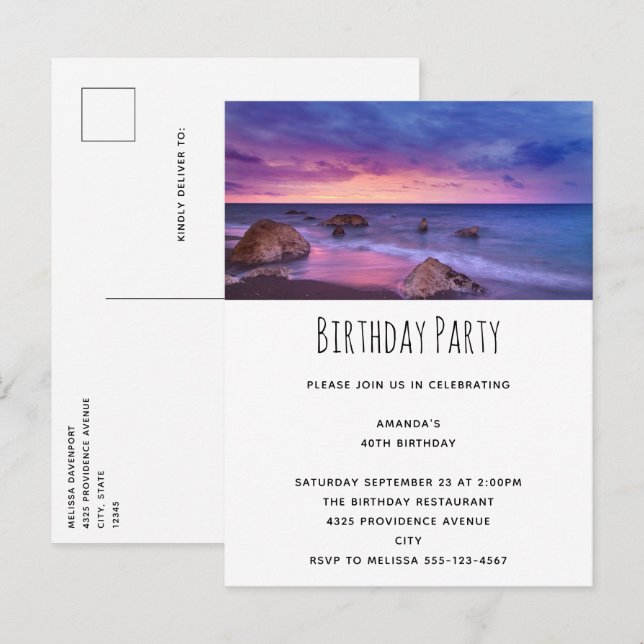 Beautiful Sunset Coastal Photograph Birthday Invitation Postcard (Front/Back)