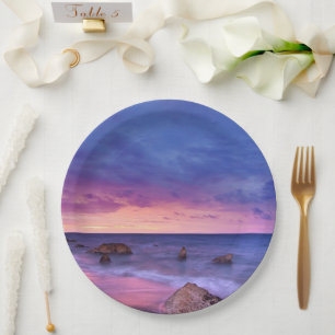 Beautiful Sunset Coastal Photograph Birthday Paper Plate