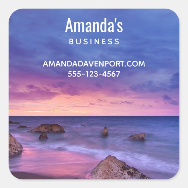 Beautiful Sunset Coastal Photograph Business Square Sticker (Front)