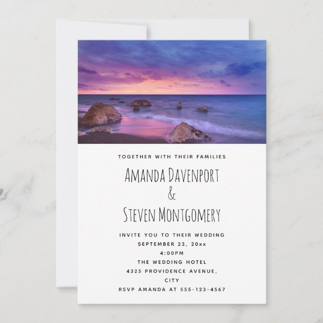 Beautiful Sunset Coastal Photograph Design Wedding Invitation (Front)