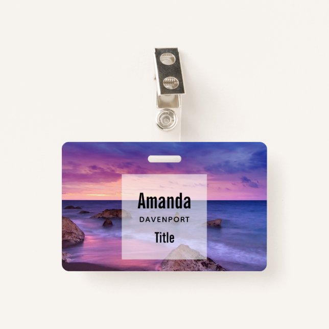 Beautiful Sunset Coastal Photograph ID Badge (Front with Clip)