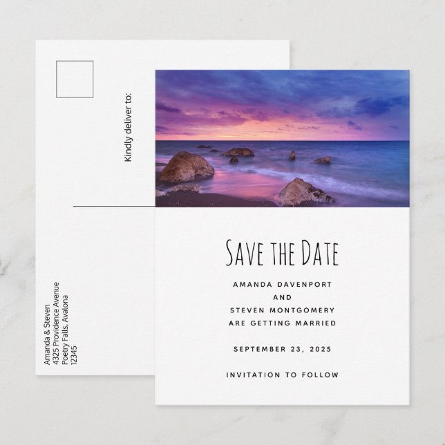 Beautiful Sunset Coastal Photograph Wedding Announcement Postcard (Front/Back)