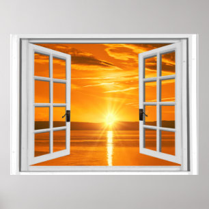 Beautiful Sunset Faux Window View Poster