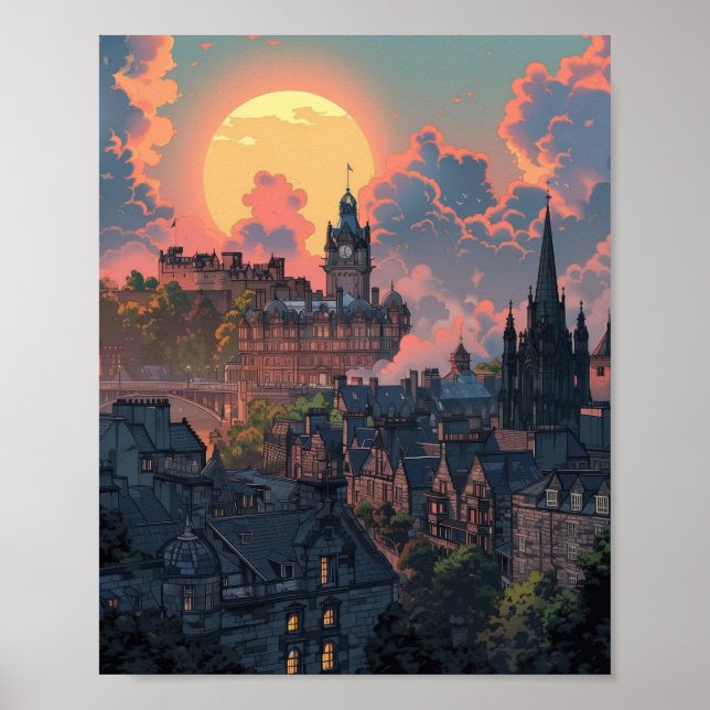 Beautiful sunset in Edinburgh Scotland Poster (Front)