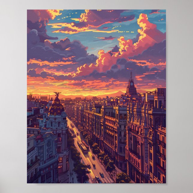 Beautiful Sunset in Madrid Spain Poster (Front)