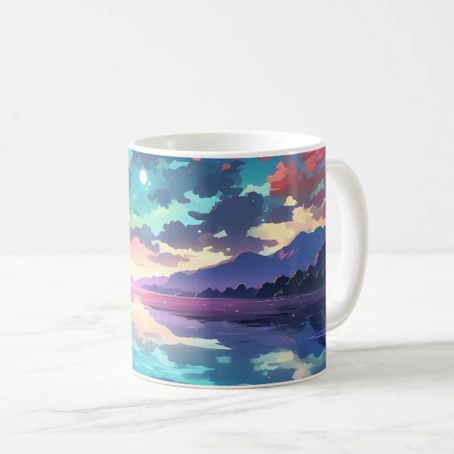 Beautiful Sunset Lake Tranquillity Coffee Mug (Front Right)